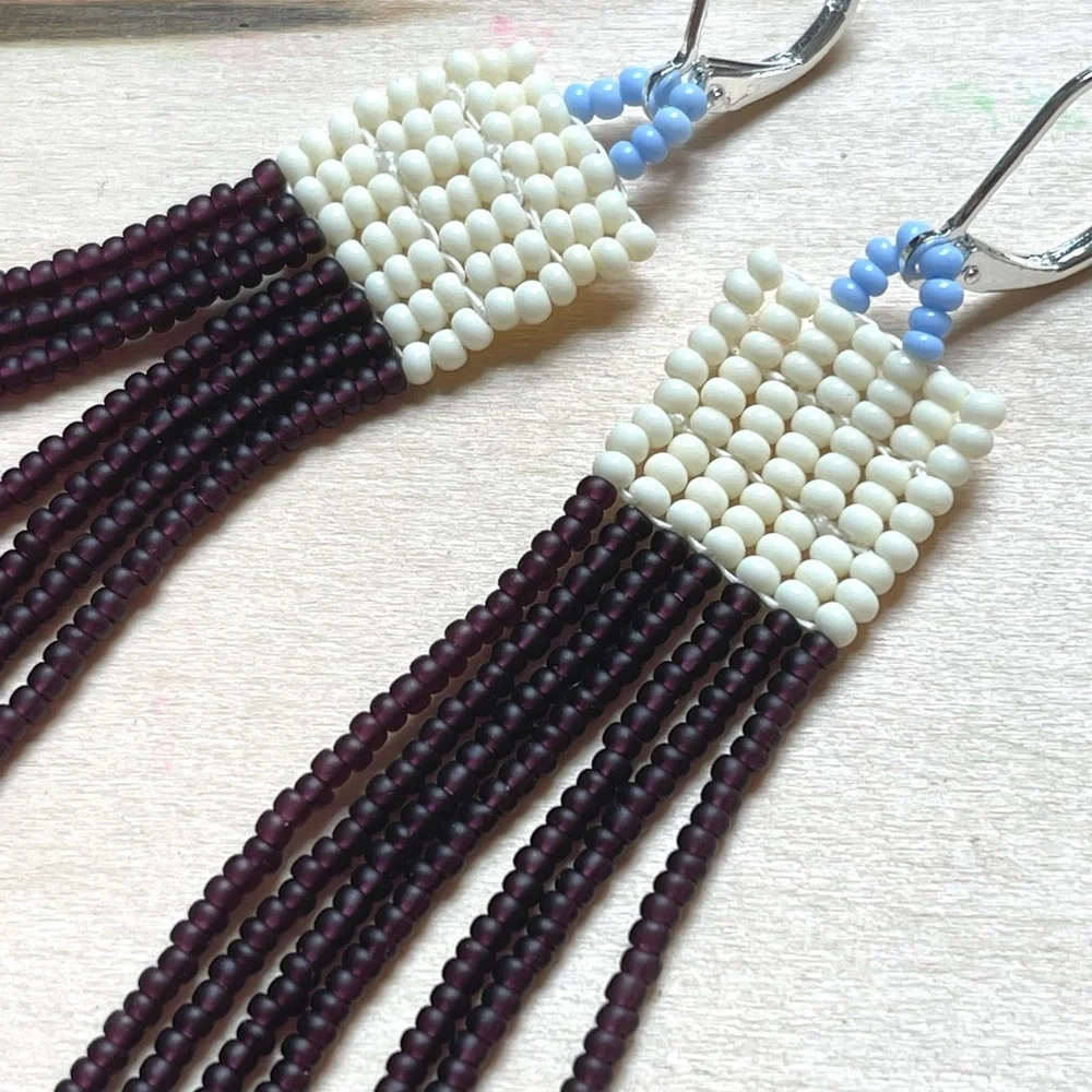 HANDMADE GLASS EARRINGS | Mini Beacon Handwoven Small Batch Earrings in O’Keeffe - Picture 1 of 5